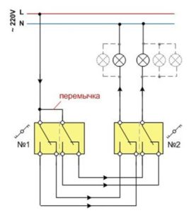 Схема управління Двоклавішний вимикачами двома групами освітлювальних приладів