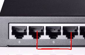 Спробуйте виконати наступний тест: підключіть кабель живлення до комутатора і з'єднайте справним кабелем два Ethernet порту вашого комутатора (наприклад, порт 7 і 5, як на картинці нижче) - перевірте, обидва індикатора на цих портах повинні загорітися