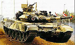 Танк Т-90, що представляє собою вдосконалений   танк Т-72Б   , Прийнятий на озброєння в 1993 році