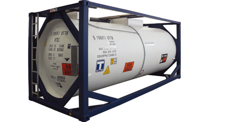 Танк-контейнер (Tank Container) Даний тип контейнера призначений для перевезення продуктів харчової промисловості та небезпечних рідин (нафтопродуктів, бензину, побутової хімії, зріджених газів, горючих матеріалів)